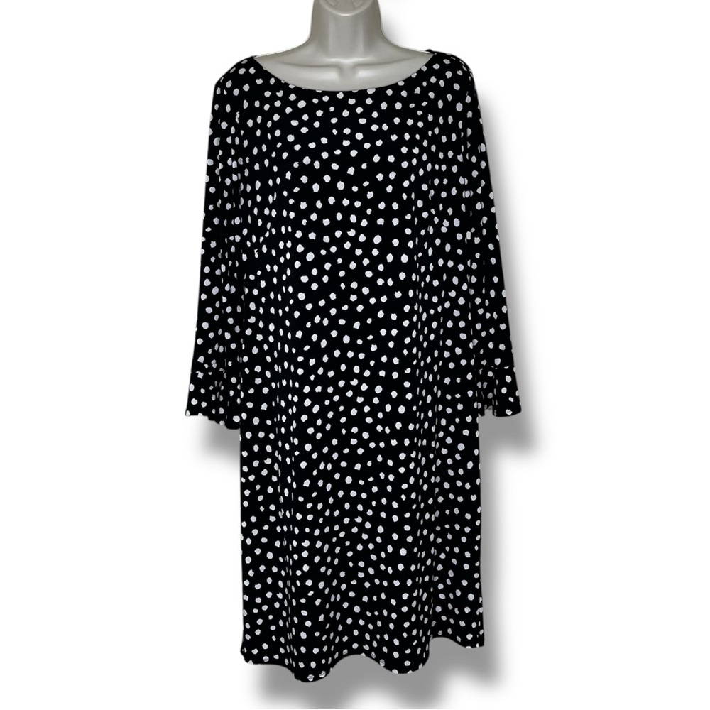 Laura Jeffries Abstract Polka Dot Black White Long Ruffle Sleeve Shift Dress 16